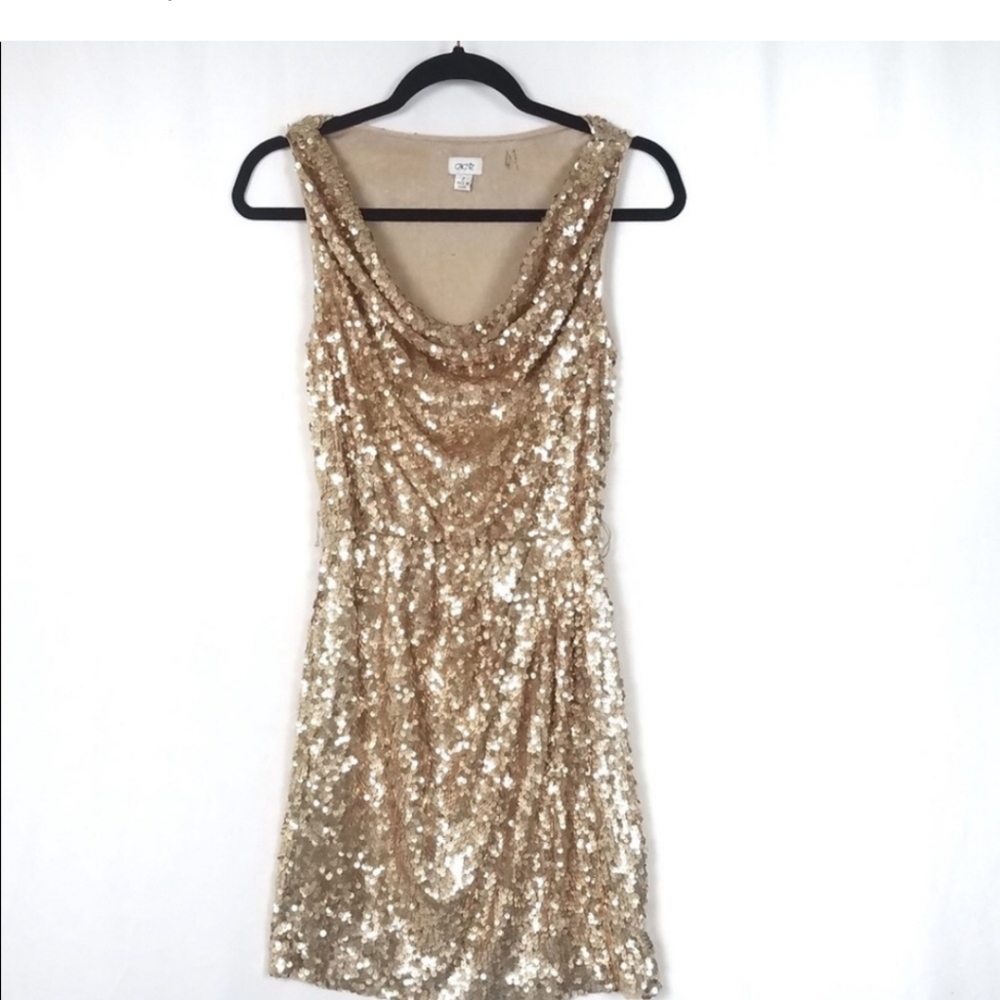 Cache gold sequin mini dress, size 10
